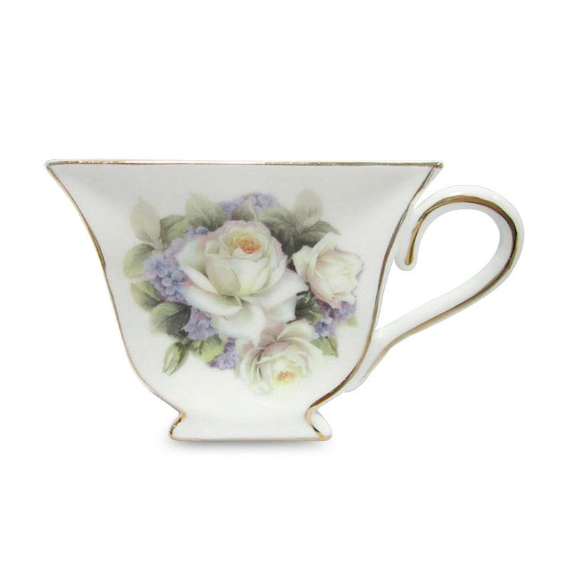 White Rose Tea Bag Holder Porcelain Teapot Shaped Set of 4-Roses And Teacups