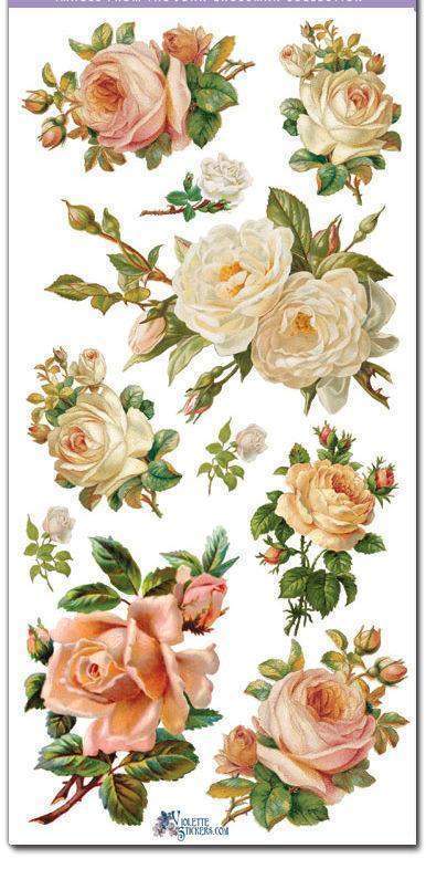 White Roses Victorian Floral 2 Sheets of Stickers-Roses And Teacups