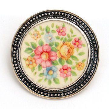 Yellow Rose with Flowers China Brooch