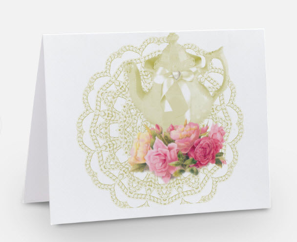 Yellow Teapot and Roses Blank Greeting Card
