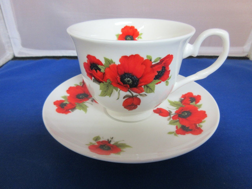 York English Bone China Autumn Poppy Teacups and Saucers Set of 2-Roses And Teacups