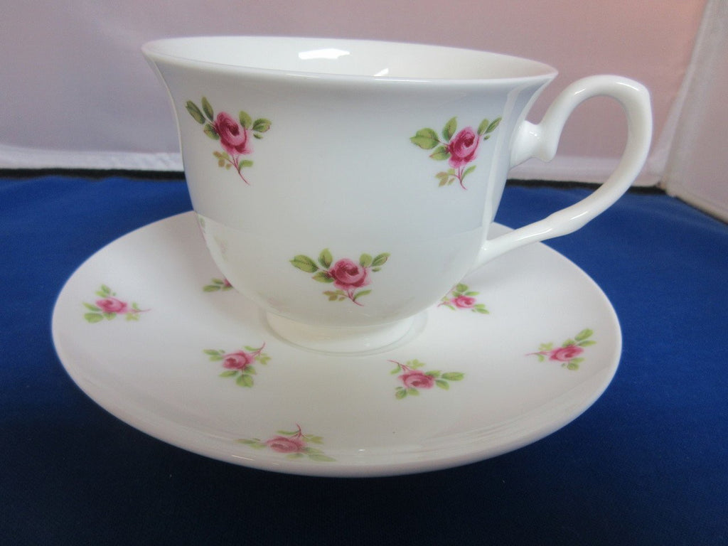 York English Bone China Rose Dot Teacups and Saucers Set of 2