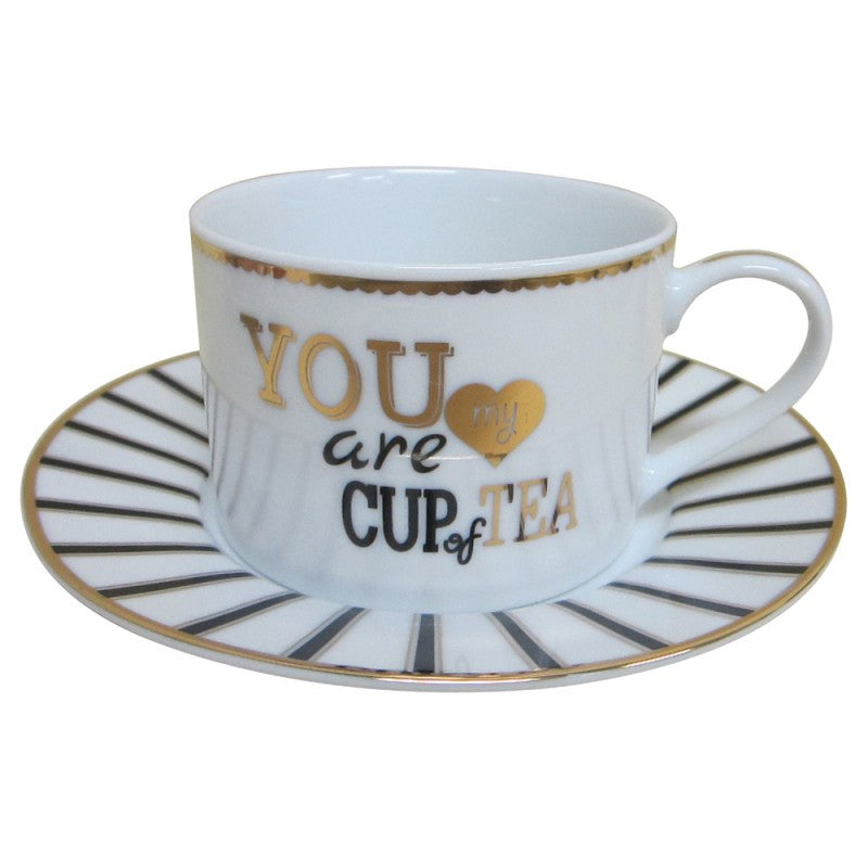 You Are My Cup of Tea Gold & Black Porcelain Teacups and Saucers Set of 4-Roses And Teacups