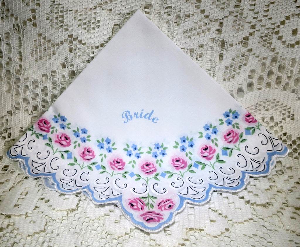 Beautiful Bride Scalloped Pink Roses Hankie-Roses And Teacups
