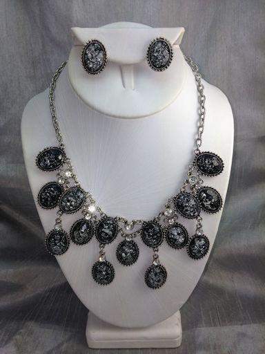 Black Stardust Necklace Earrings Set