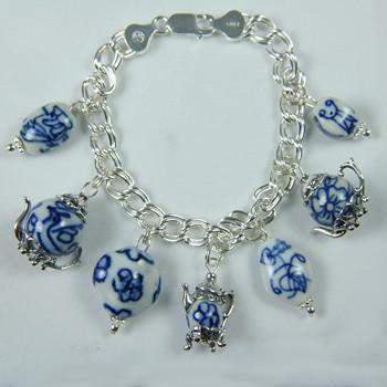 Blue and White Teapot Charm Bracelet