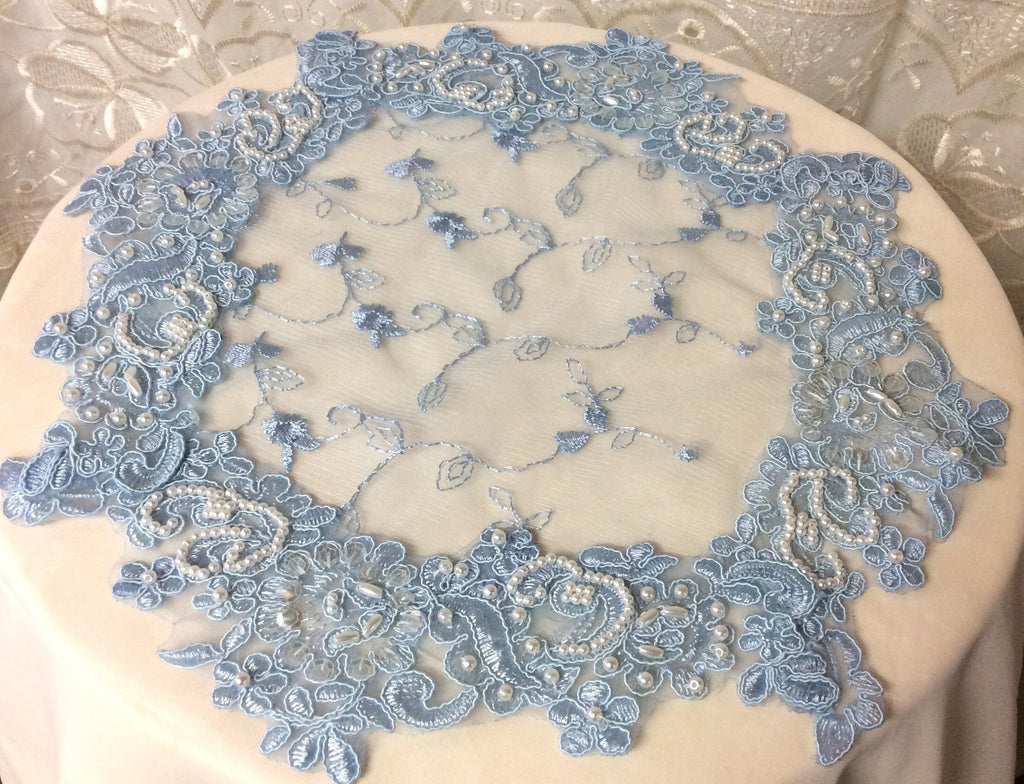 Blue Beaded Lace Doily