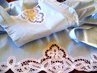 Blue & White Battenberg Lace Apron - Only 1 Available!-Roses And Teacups