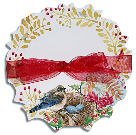 Bluebird and Holly Wreath Die Cut Notepad - Roses And Teacups 