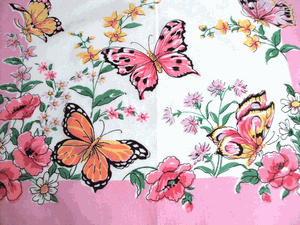 Butterflies Vintage Style Cotton Hankie - Roses And Teacups 