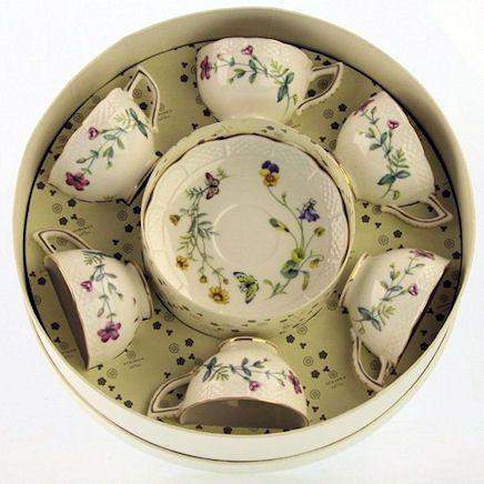 Caroline Wildfloral Gift Boxed Set of 6 Fine Porcleain Demi Tea Cups with Saucers