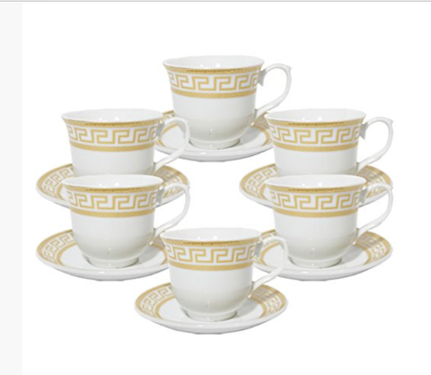 Case of 36 Gold Geometric Border Wholesale Tea Cups and Saucers