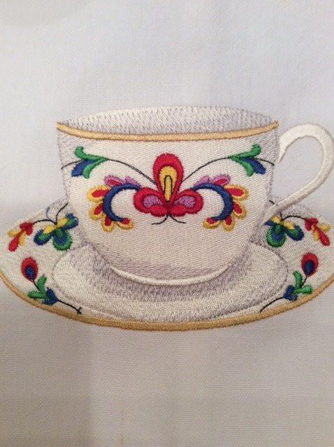 China Tea Cup Embroidered Tea Towel