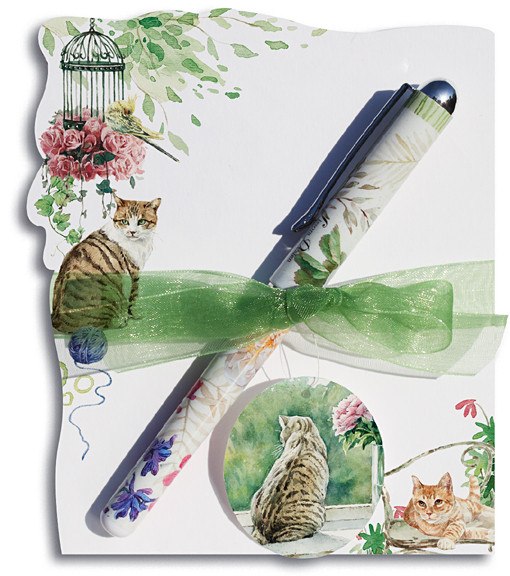 Purrfect Sunny Day Cat Die Cut Notepad w Pen - Roses And Teacups 