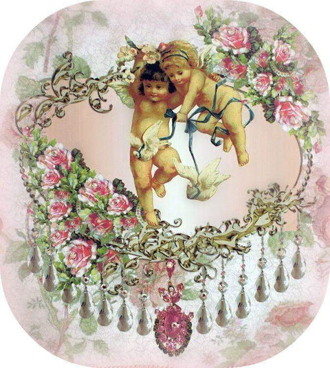 Crystal Roses Twin Cherubs and Dove Wall Hanging