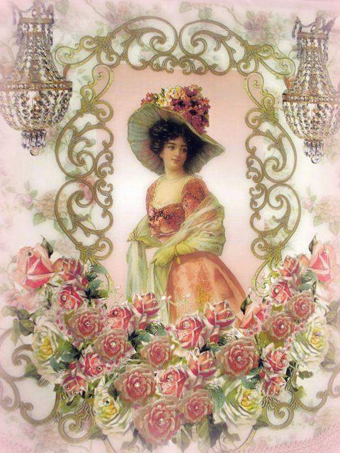 Crystal Roses Victorian Lady Wall Hanging