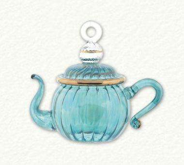 Egyptian Glass Green Swirl Teapot Ornament