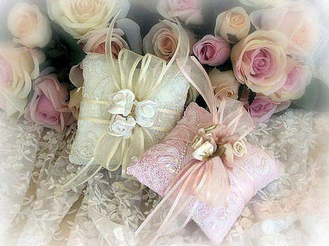 Embellished Roses and Ribbons Pillow Sachet - Select from Ivory or Pink!
