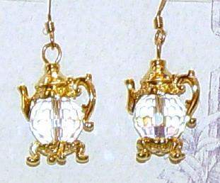 Gold Vermeille Clear Crystal Teapot Earrings