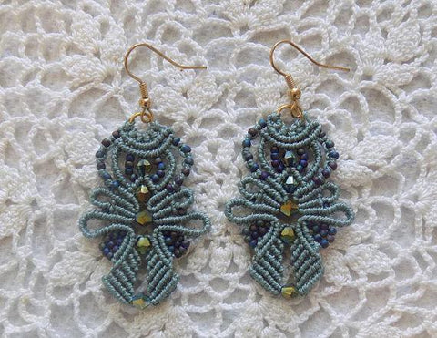 Grey Green Evening Macrame Earrings