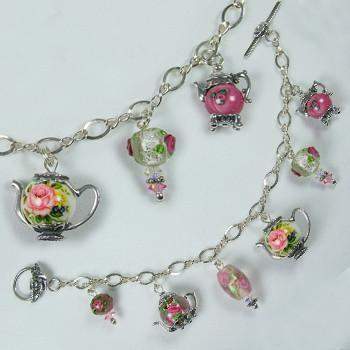 Japanese Tensha Bead Teapot Charm Bracelet