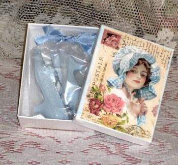 Lady in Blue Victorian Shoe Soap Favors in Gift Box