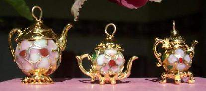 Large Gold Vermeille Cloisonne Teapot Charm