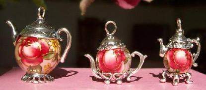 Large Silver with Red Rose on "Pearl" Teapot Charm