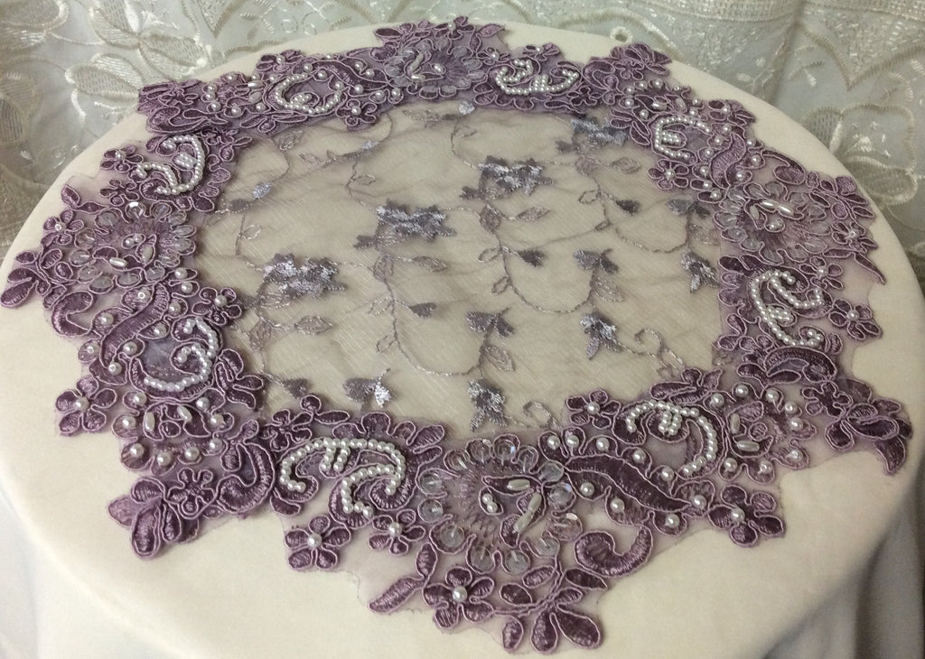 Lavender Beaded Lace Doily