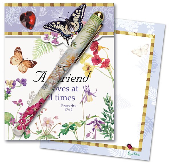 A Friend Loves Matchbook Notepad w Pen - Roses And Teacups 