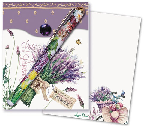 Lavender Matchbook Notepad w Pen - Roses And Teacups 