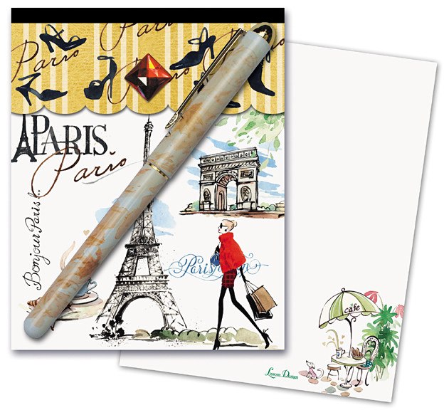 Paris Matchbook Notepad w Pen - Roses And Teacups 