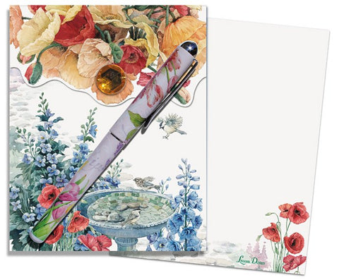 Poppies Matchbook Notepad w Pen - Roses And Teacups 