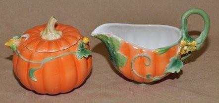 New Painted Fall Pumpkin Cream and Sugar Set