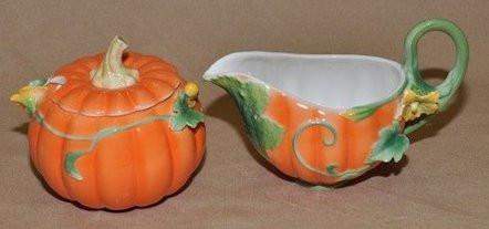 Painted Fall Pumpkin Cream and Sugar Set