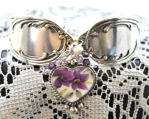 Purple Fantasy Silver Spoon Bracelet with China Charm