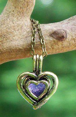 Reclaimed Glass Amethyst Heart Brass Necklace