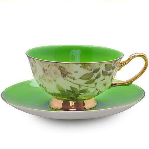 Satin Shelley Bone China Teacup (Tea Cup) and Saucer Green