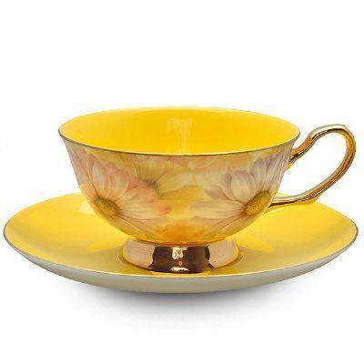 Satin Shelly Bone China Teacup Yellow - Limited Supply