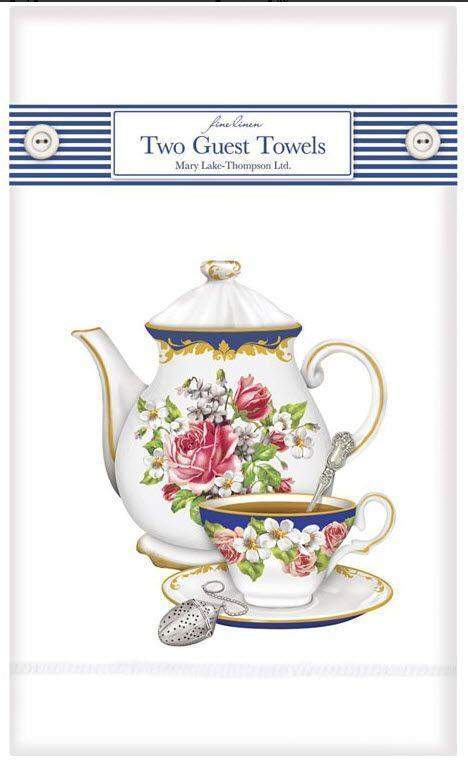 Set of 2 14 x 22 "Tea Set" Linen Guest Towels