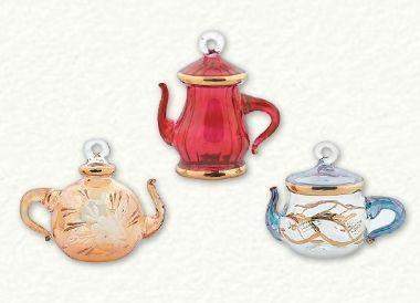 Set of 3 Handcrafted Egyptian Glass Teapot Ornaments