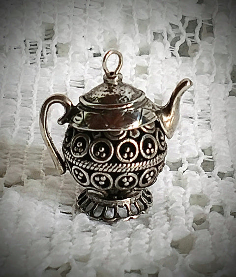 Silver Bali Filigree Teapot Charm Pendant Includes Free Chain - One of a Kind!