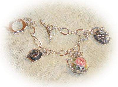 Silver Tea Time Charm Bracelet with Teapot Toggle Clasp