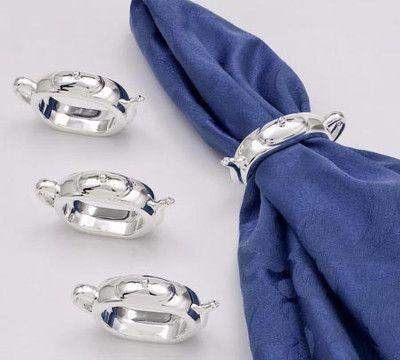 Silver Teapot Napkin Rings Set of 4