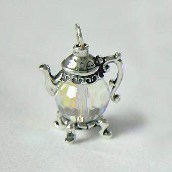 Small Sterling Silver and Clear Crystal Teapot Charm