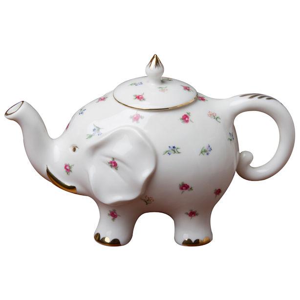 Spray Floral Happy Elephant Porcelain Teapot