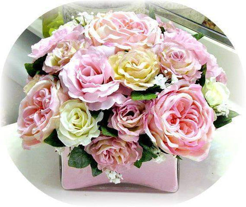 Square Glass Pink Floral Arrangement