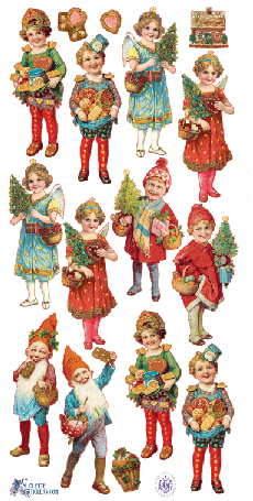 Victorian Christmas Ginger Elves and Children 2 Sheets of Stickers - Roses And Teacups 