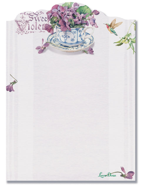 Sweet Violets Die Cut Sticky Notes Pad - Roses And Teacups 
