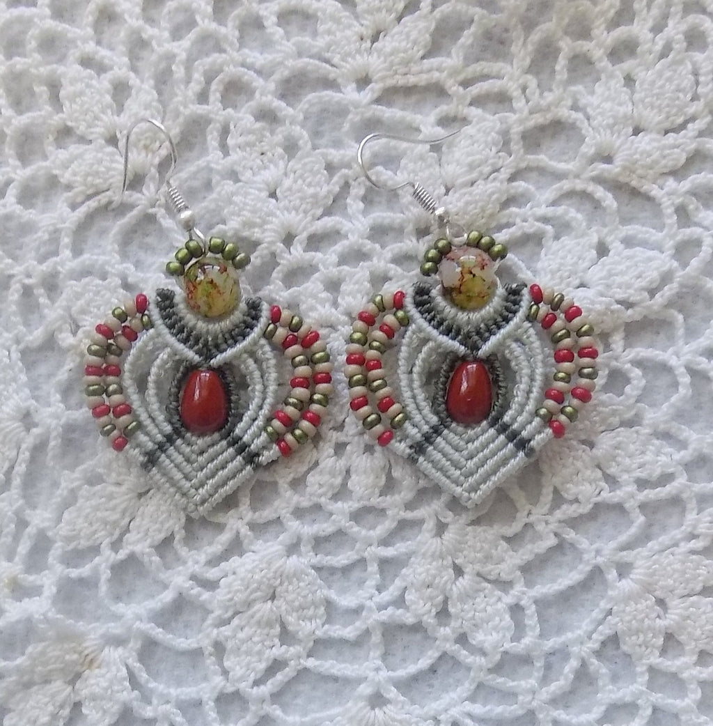 Sweetheart Red and Green Macrame Earrings
